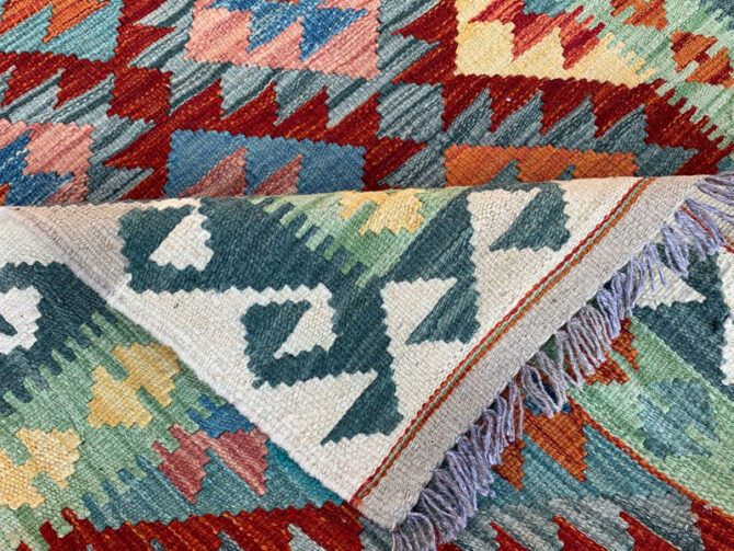 New Afghan Chobi Hand Woven Veg Dyed Wool Kilim Area Rug 5.4 x 3.5 Ft (1797 HM) - Image 6