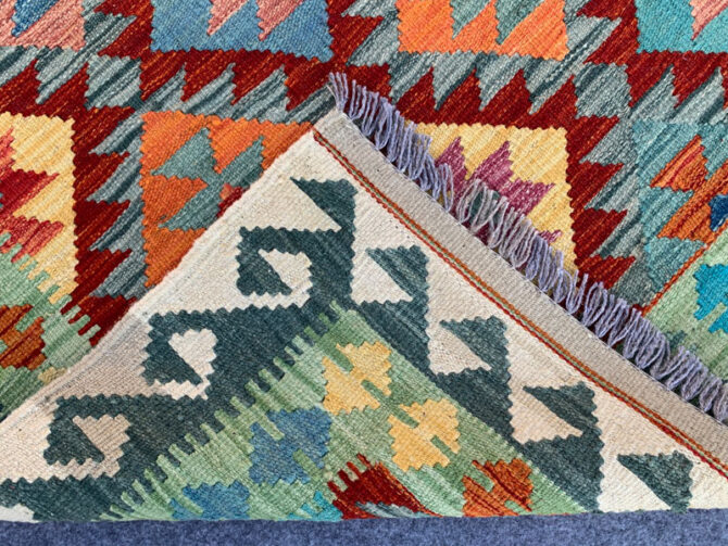 New Afghan Chobi Hand Woven Veg Dyed Wool Kilim Area Rug 5.4 x 3.5 Ft (1797 HM) - Image 7