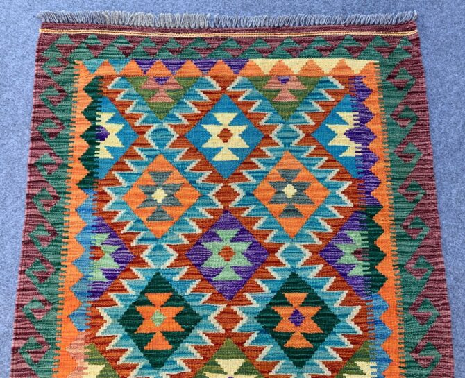 New Afghan Chobi Hand Woven Veg Dyed Wool Kilim Area Rug 5.2 x 3.5 Ft (1798 HM) - Image 4