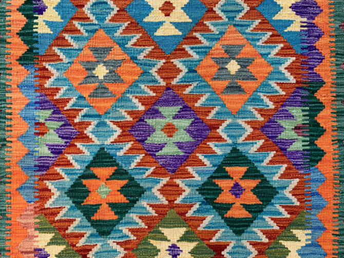New Afghan Chobi Hand Woven Veg Dyed Wool Kilim Area Rug 5.2 x 3.5 Ft (1798 HM) - Image 5