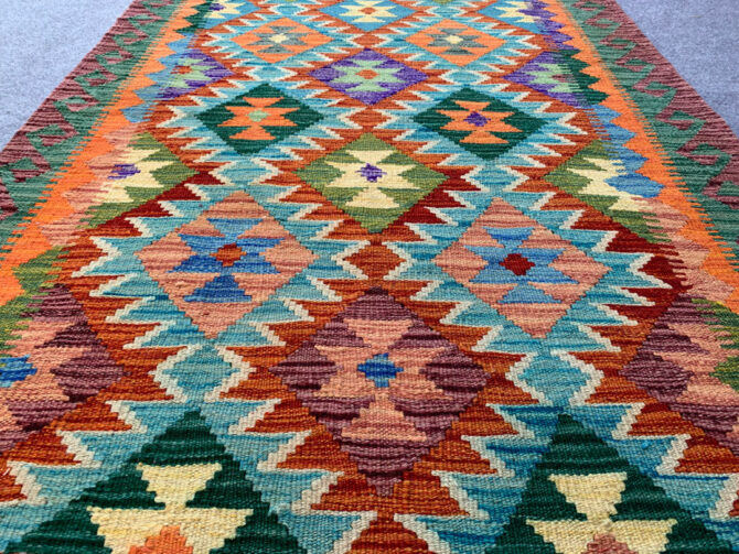 New Afghan Chobi Hand Woven Veg Dyed Wool Kilim Area Rug 5.2 x 3.5 Ft (1798 HM) - Image 3