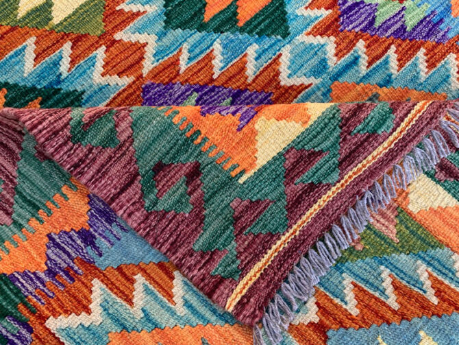 New Afghan Chobi Hand Woven Veg Dyed Wool Kilim Area Rug 5.2 x 3.5 Ft (1798 HM) - Image 6