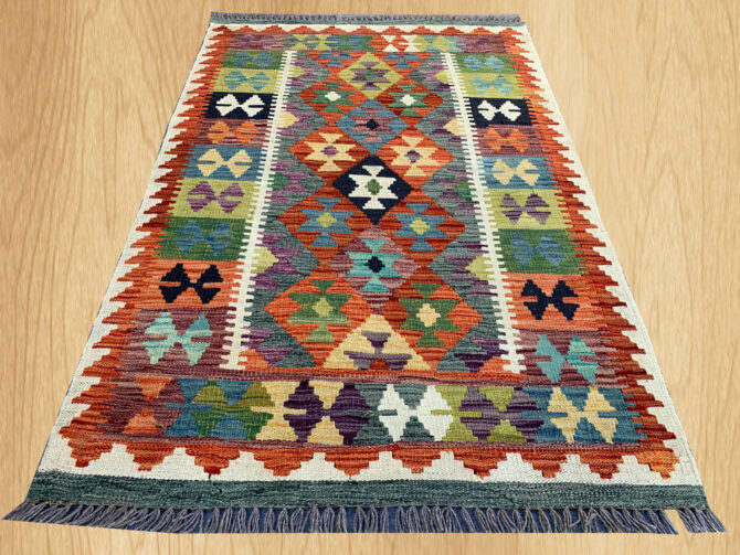 New Afghan Chobi Hand Woven Veg Dyed Wool Kilim Area Rug 5.1 x 3.4 Ft (1800 HM) - Image 2