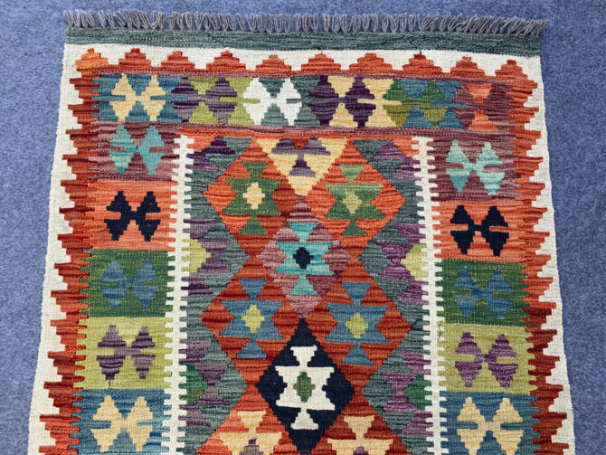 New Afghan Chobi Hand Woven Veg Dyed Wool Kilim Area Rug 5.1 x 3.4 Ft (1800 HM) - Image 4