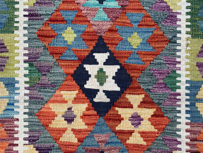 New Afghan Chobi Hand Woven Veg Dyed Wool Kilim Area Rug 5.1 x 3.4 Ft (1800 HM) - Image 5