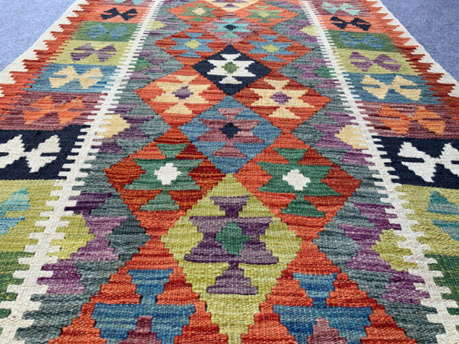 New Afghan Chobi Hand Woven Veg Dyed Wool Kilim Area Rug 5.1 x 3.4 Ft (1800 HM) - Image 3