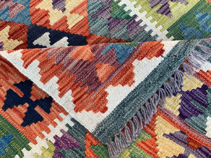 New Afghan Chobi Hand Woven Veg Dyed Wool Kilim Area Rug 5.1 x 3.4 Ft (1800 HM) - Image 6