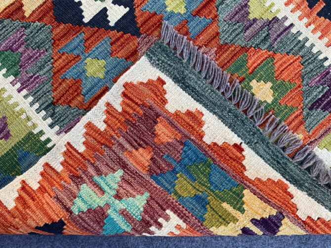 New Afghan Chobi Hand Woven Veg Dyed Wool Kilim Area Rug 5.1 x 3.4 Ft (1800 HM) - Image 7