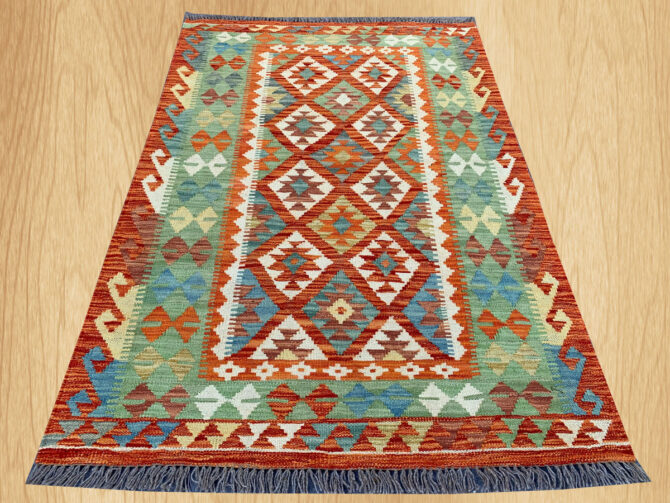 New Afghan Chobi Hand Woven Veg Dyed Wool Kilim Area Rug 4.11 x 3.4 Ft (1801 HM) - Image 2