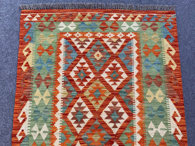 New Afghan Chobi Hand Woven Veg Dyed Wool Kilim Area Rug 4.11 x 3.4 Ft (1801 HM) - Image 4
