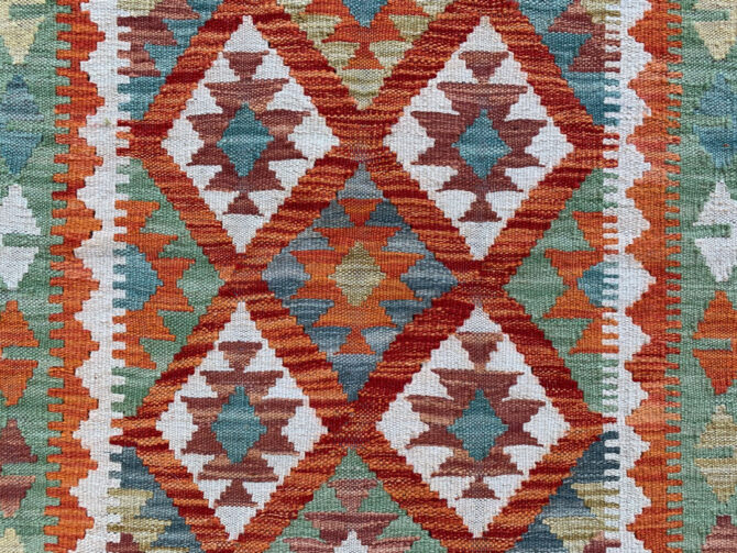 New Afghan Chobi Hand Woven Veg Dyed Wool Kilim Area Rug 4.11 x 3.4 Ft (1801 HM) - Image 5