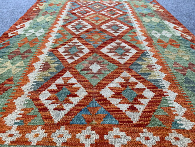 New Afghan Chobi Hand Woven Veg Dyed Wool Kilim Area Rug 4.11 x 3.4 Ft (1801 HM) - Image 3