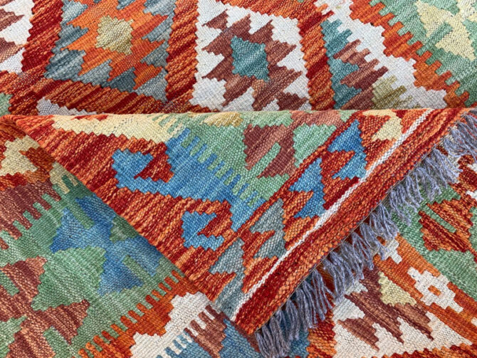 New Afghan Chobi Hand Woven Veg Dyed Wool Kilim Area Rug 4.11 x 3.4 Ft (1801 HM) - Image 6