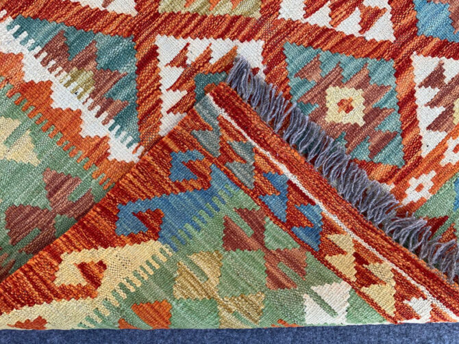 New Afghan Chobi Hand Woven Veg Dyed Wool Kilim Area Rug 4.11 x 3.4 Ft (1801 HM) - Image 7