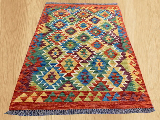 New Afghan Chobi Hand Woven Veg Dyed Wool Kilim Area Rug 4.11 x 3.6 Ft (1802 HM) - Image 2