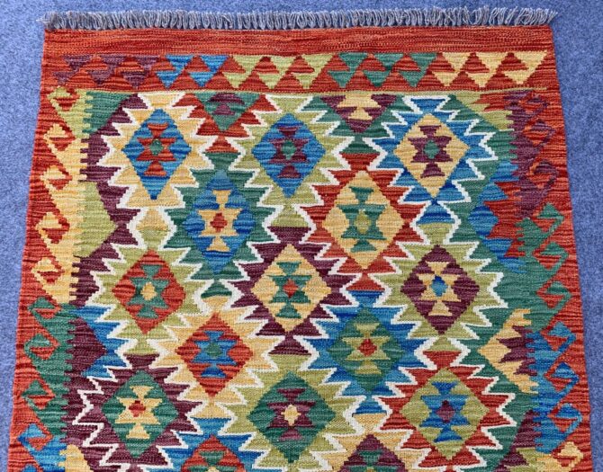New Afghan Chobi Hand Woven Veg Dyed Wool Kilim Area Rug 4.11 x 3.6 Ft (1802 HM) - Image 4