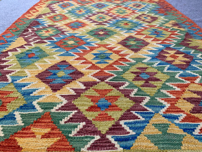 New Afghan Chobi Hand Woven Veg Dyed Wool Kilim Area Rug 4.11 x 3.6 Ft (1802 HM) - Image 3