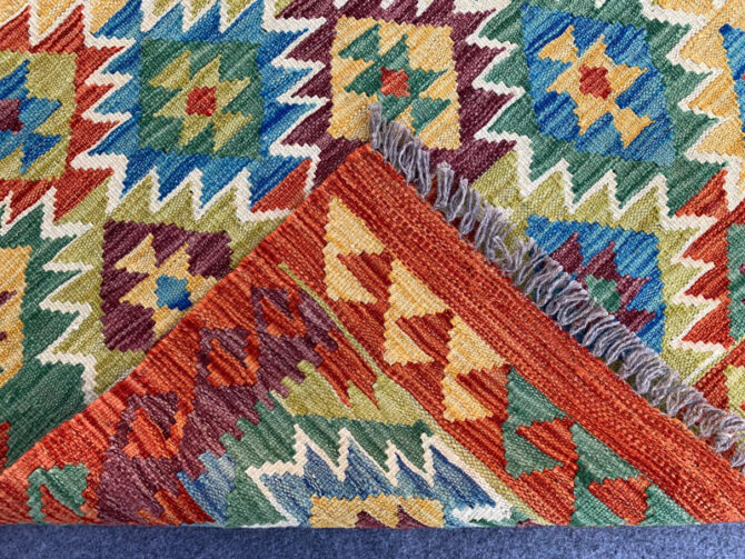 New Afghan Chobi Hand Woven Veg Dyed Wool Kilim Area Rug 4.11 x 3.6 Ft (1802 HM) - Image 7