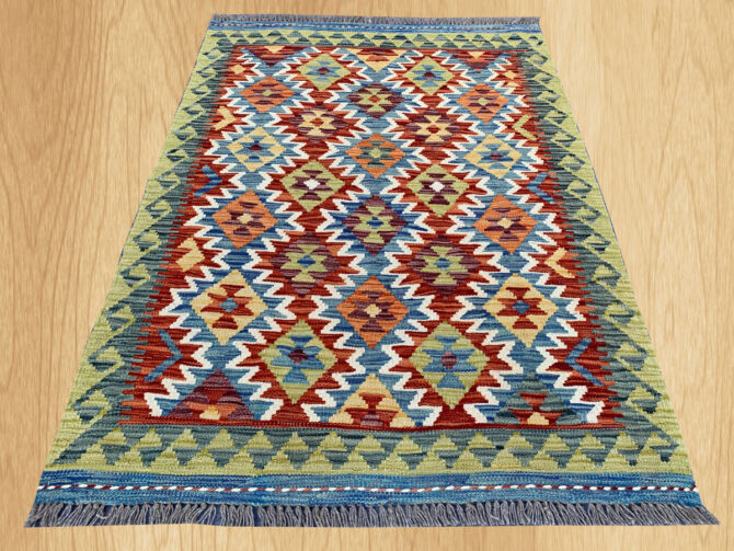 New Afghan Chobi Hand Woven Veg Dyed Wool Kilim Area Rug 4.10 x 3.5 Ft (1803 HM) - Image 2