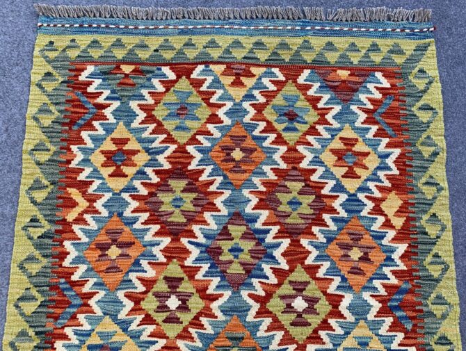 New Afghan Chobi Hand Woven Veg Dyed Wool Kilim Area Rug 4.10 x 3.5 Ft (1803 HM) - Image 4