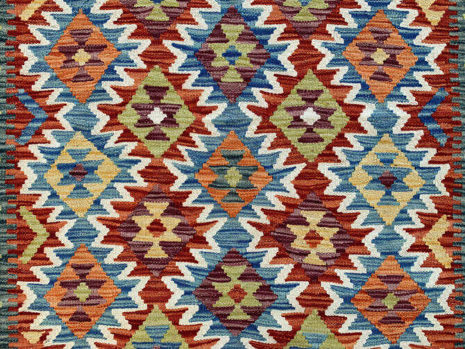New Afghan Chobi Hand Woven Veg Dyed Wool Kilim Area Rug 4.10 x 3.5 Ft (1803 HM) - Image 5
