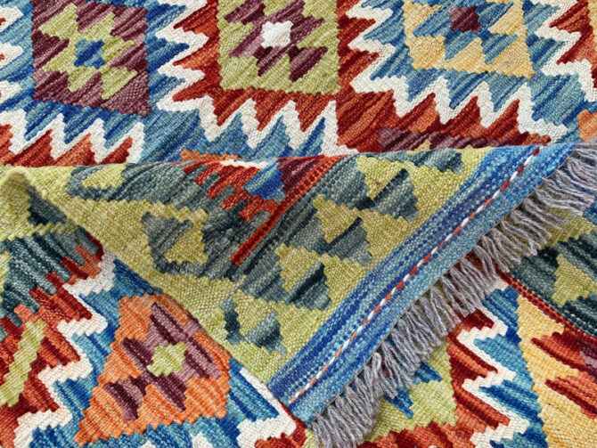New Afghan Chobi Hand Woven Veg Dyed Wool Kilim Area Rug 4.10 x 3.5 Ft (1803 HM) - Image 6