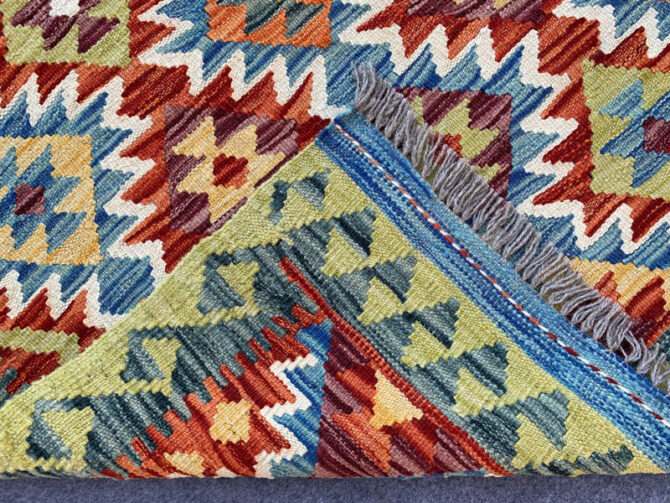 New Afghan Chobi Hand Woven Veg Dyed Wool Kilim Area Rug 4.10 x 3.5 Ft (1803 HM) - Image 7