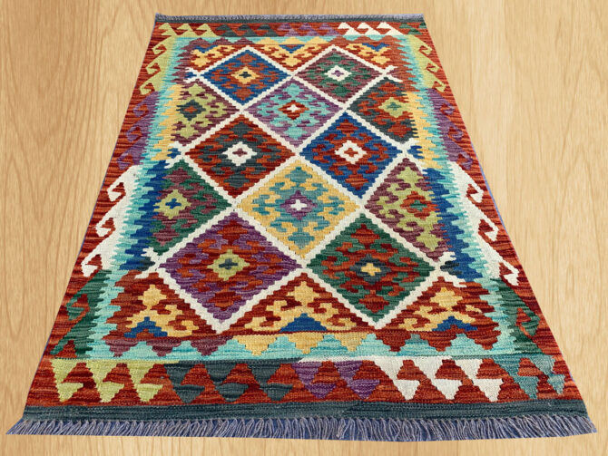 New Afghan Chobi Hand Woven Veg Dyed Wool Kilim Area Rug 4.9 x 3.3 Ft (1806 HM) - Image 2