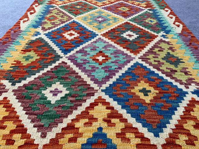 New Afghan Chobi Hand Woven Veg Dyed Wool Kilim Area Rug 4.9 x 3.3 Ft (1806 HM) - Image 3