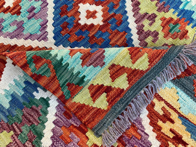 New Afghan Chobi Hand Woven Veg Dyed Wool Kilim Area Rug 4.9 x 3.3 Ft (1806 HM) - Image 6
