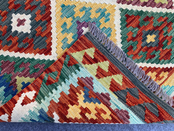 New Afghan Chobi Hand Woven Veg Dyed Wool Kilim Area Rug 4.9 x 3.3 Ft (1806 HM) - Image 7