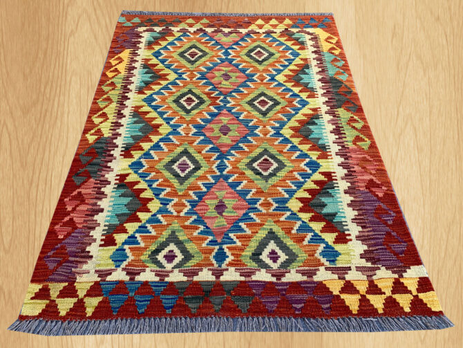 New Afghan Chobi Hand Woven Veg Dyed Wool Kilim Area Rug 4.9 x 3.6 Ft (1809 HM) - Image 2