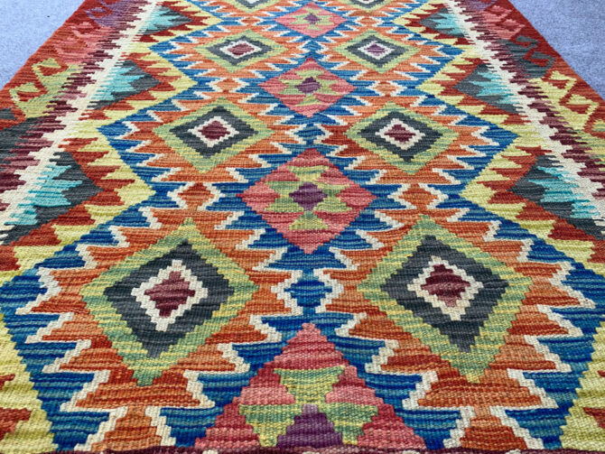 New Afghan Chobi Hand Woven Veg Dyed Wool Kilim Area Rug 4.9 x 3.6 Ft (1809 HM) - Image 3