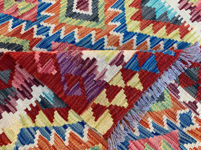 New Afghan Chobi Hand Woven Veg Dyed Wool Kilim Area Rug 4.9 x 3.6 Ft (1809 HM) - Image 6