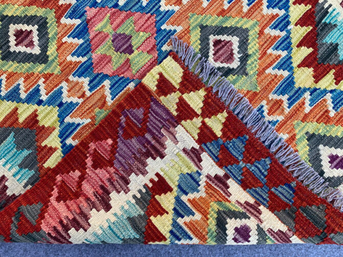 New Afghan Chobi Hand Woven Veg Dyed Wool Kilim Area Rug 4.9 x 3.6 Ft (1809 HM) - Image 7