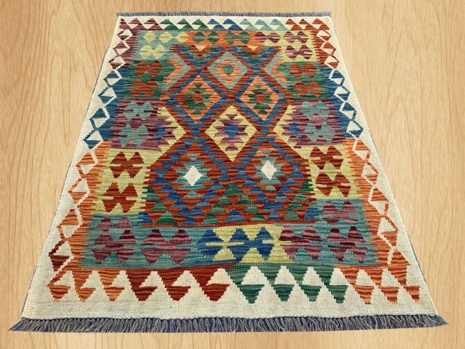 New Afghan Chobi Hand Woven Veg Dyed Wool Kilim Area Rug 4.6 x 3.3 Ft (1810 HM) - Image 2