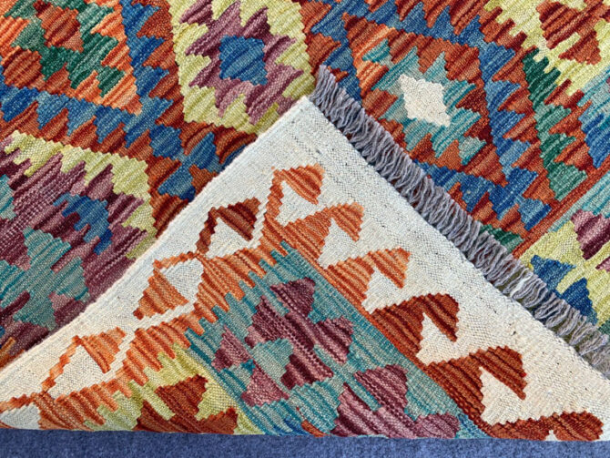 New Afghan Chobi Hand Woven Veg Dyed Wool Kilim Area Rug 4.6 x 3.3 Ft (1810 HM) - Image 7