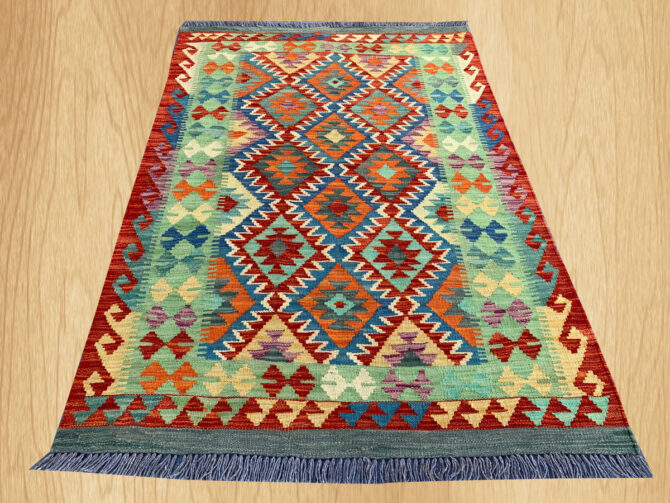 New Afghan Chobi Hand Woven Veg Dyed Wool Kilim Area Rug 4.11 x 3.5 Ft (1814 HM) - Image 2
