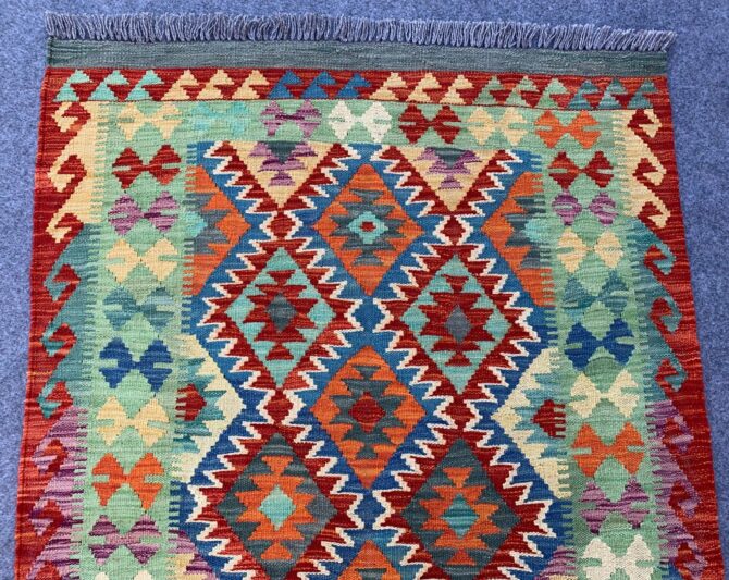 New Afghan Chobi Hand Woven Veg Dyed Wool Kilim Area Rug 4.11 x 3.5 Ft (1814 HM) - Image 4