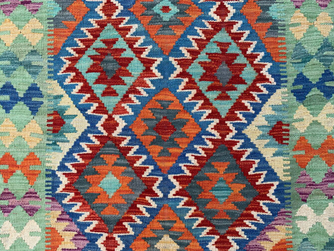 New Afghan Chobi Hand Woven Veg Dyed Wool Kilim Area Rug 4.11 x 3.5 Ft (1814 HM) - Image 5