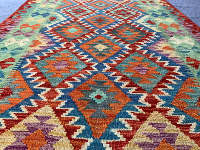 New Afghan Chobi Hand Woven Veg Dyed Wool Kilim Area Rug 4.11 x 3.5 Ft (1814 HM) - Image 3