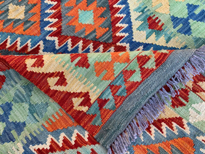 New Afghan Chobi Hand Woven Veg Dyed Wool Kilim Area Rug 4.11 x 3.5 Ft (1814 HM) - Image 6