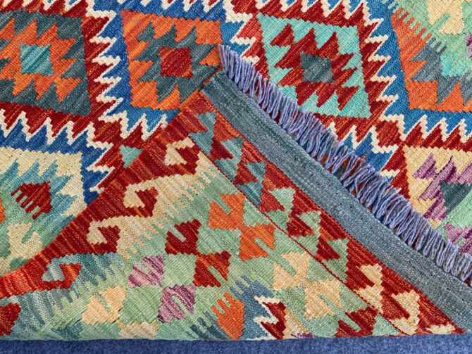 New Afghan Chobi Hand Woven Veg Dyed Wool Kilim Area Rug 4.11 x 3.5 Ft (1814 HM) - Image 7