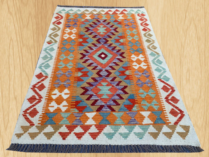 New Afghan Chobi Hand Woven Veg Dyed Wool Kilim Area Rug 4.10 x 3.3 Ft (1815 HM) - Image 2