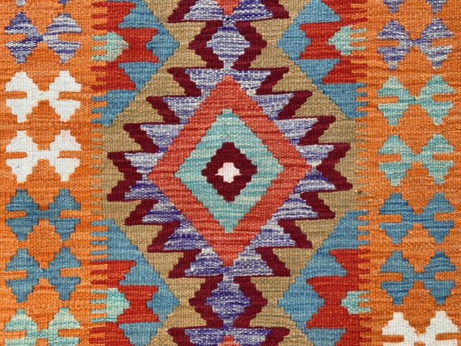 New Afghan Chobi Hand Woven Veg Dyed Wool Kilim Area Rug 4.10 x 3.3 Ft (1815 HM) - Image 5