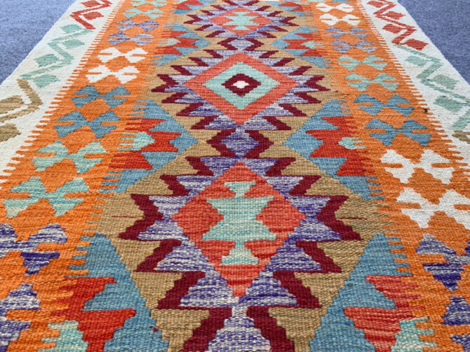 New Afghan Chobi Hand Woven Veg Dyed Wool Kilim Area Rug 4.10 x 3.3 Ft (1815 HM) - Image 3