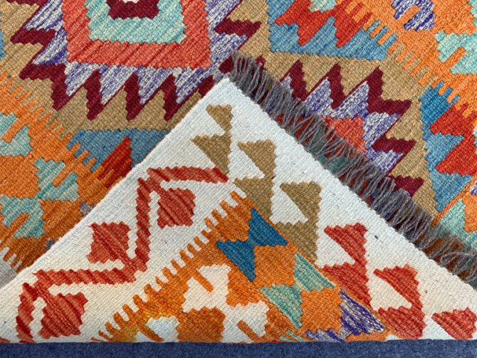 New Afghan Chobi Hand Woven Veg Dyed Wool Kilim Area Rug 4.10 x 3.3 Ft (1815 HM) - Image 7