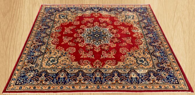 Authentic Hand Knotted Vintage Qirmoun Wool Area Rug 7.5 X 6.8 Ft - Image 2