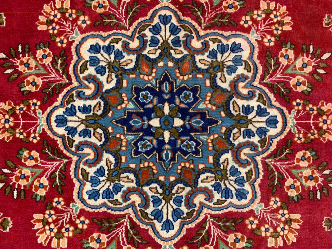 Authentic Hand Knotted Vintage Qirmoun Wool Area Rug 7.5 X 6.8 Ft - Image 6