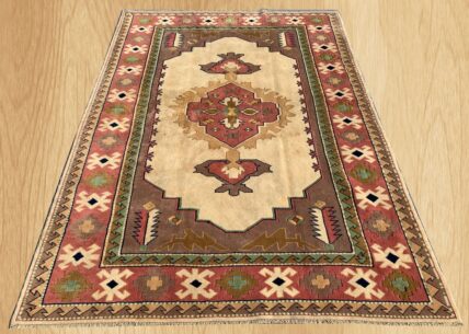 Authentic Hand Knotted Vintage Turkish Wool Area Rug 9.10 X 6.10 Ft (429 Ger)